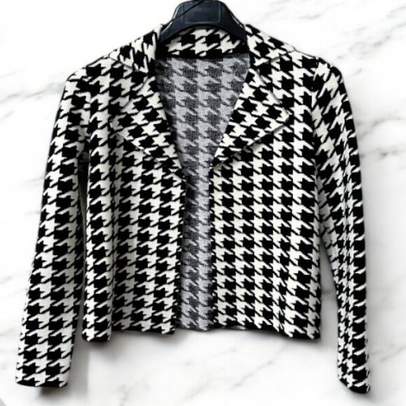 Women’s Black & White Houndstooth Knit Blazer Cardigan Jacket – Size S - Picture 1 of 9